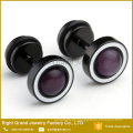 Negro plateado ojo diamantes falsos tapones Body Piercing joyas de gato púrpura